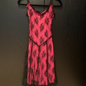 Vintage Betsey Johnson Hot Pink and Black Lace Dress